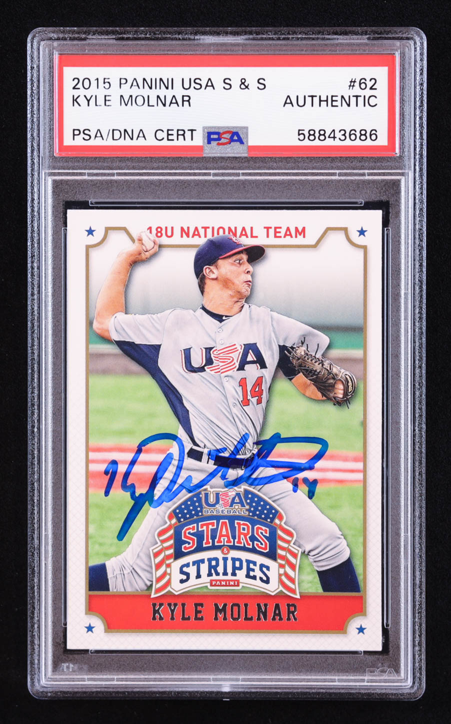 Kyle Molnar Signed 2015 USA Baseball Stars and Stripes #62 RC (PSA) at PristineAuction.com Kyle Molnar Signed 2015 USA Baseball Stars and Stripes #62 RC (PSA) at PristineAuction.com