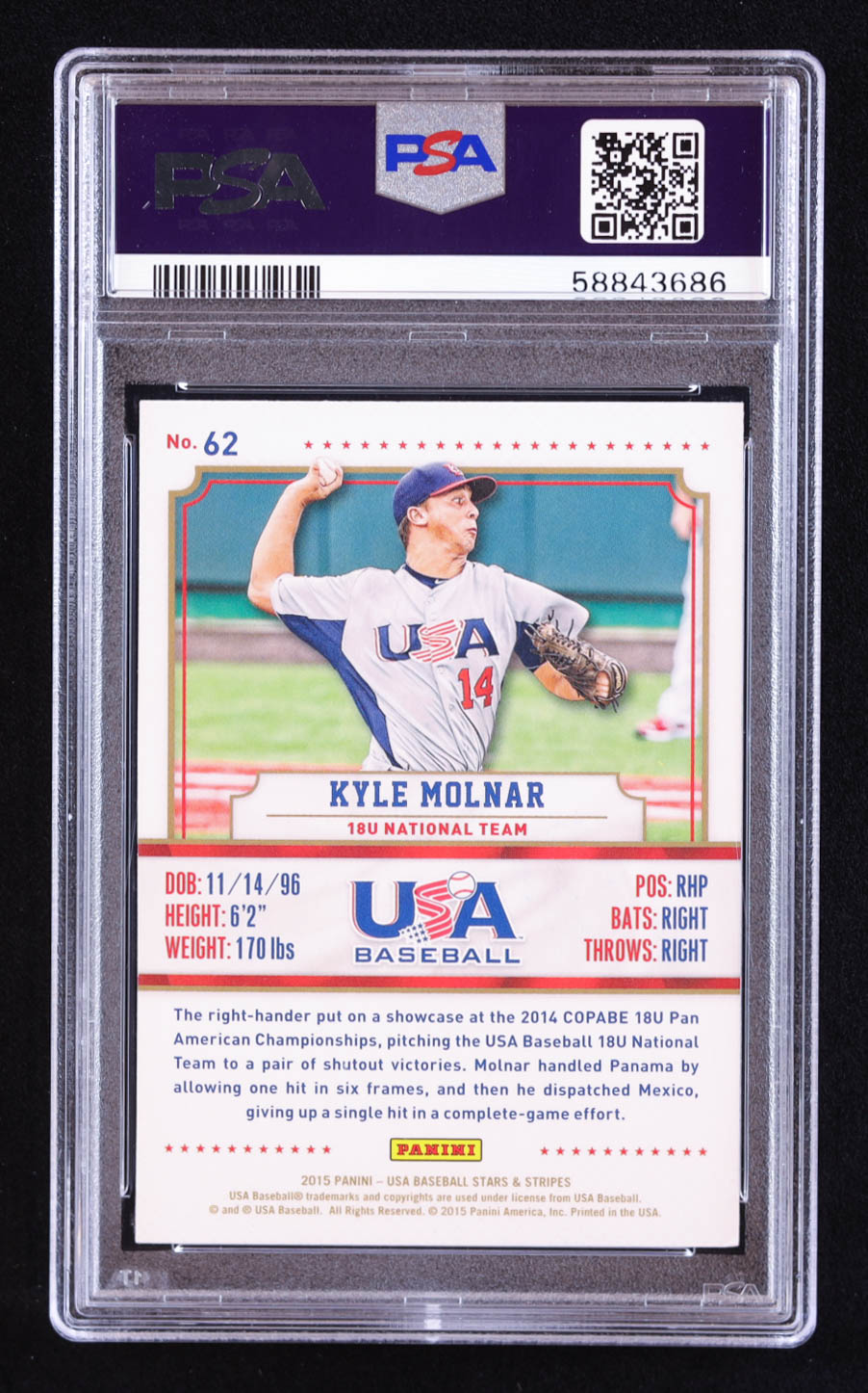 Kyle Molnar Signed 2015 USA Baseball Stars and Stripes #62 RC (PSA) at PristineAuction.com Kyle Molnar Signed 2015 USA Baseball Stars and Stripes #62 RC (PSA) at PristineAuction.com