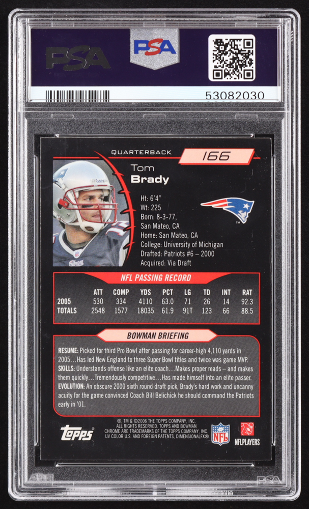 Tom Brady 2006 Bowman Chrome #166 (PSA 9) at PristineAuction.com Tom Brady 2006 Bowman Chrome #166 (PSA 9) at PristineAuction.com
