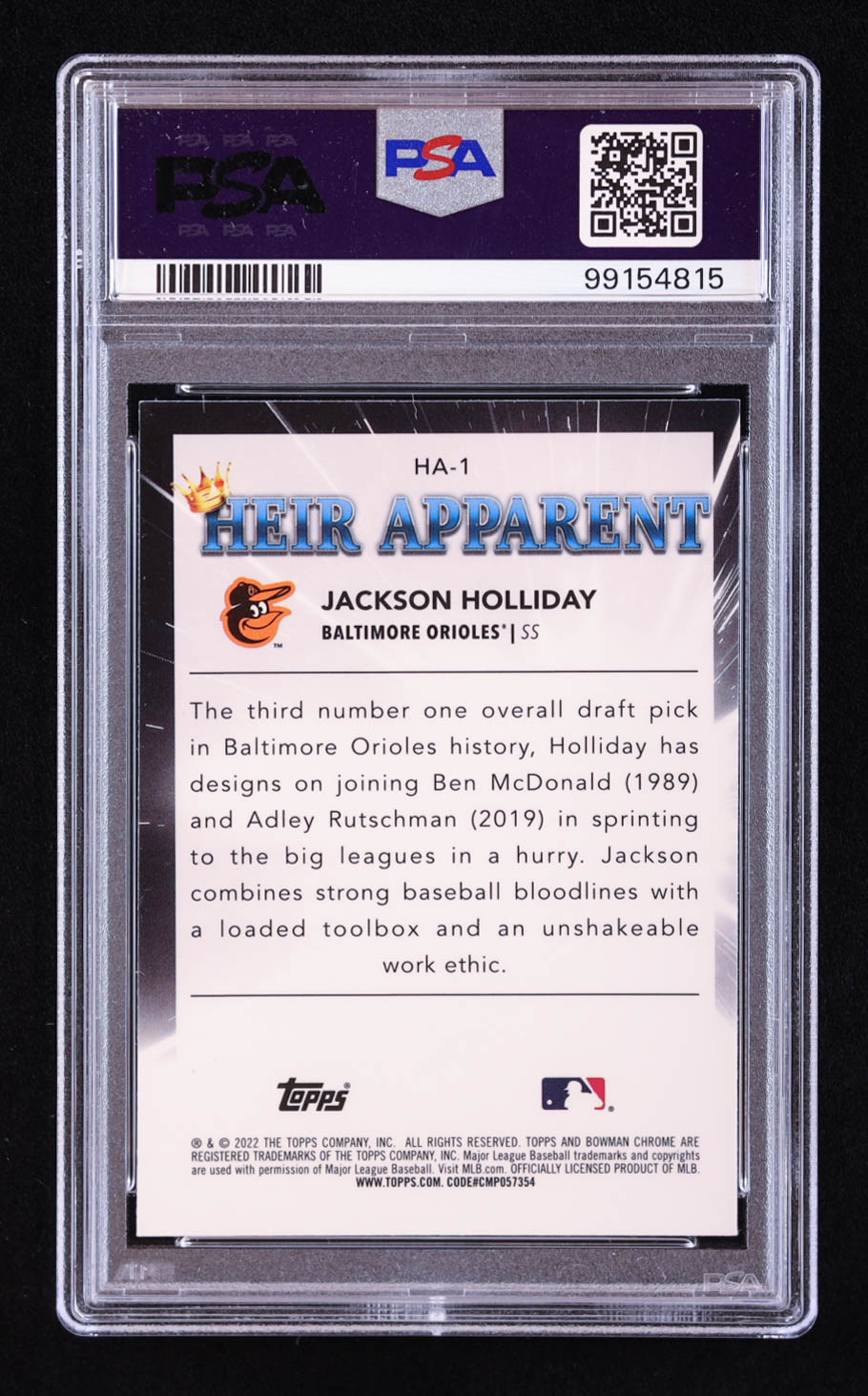 Jackson Holliday 2022 Bowman Chrome Draft Heir Apparent #HA1 RC (PSA 10) at PristineAuction.com Jackson Holliday 2022 Bowman Chrome Draft Heir Apparent #HA1 RC (PSA 10) at PristineAuction.com