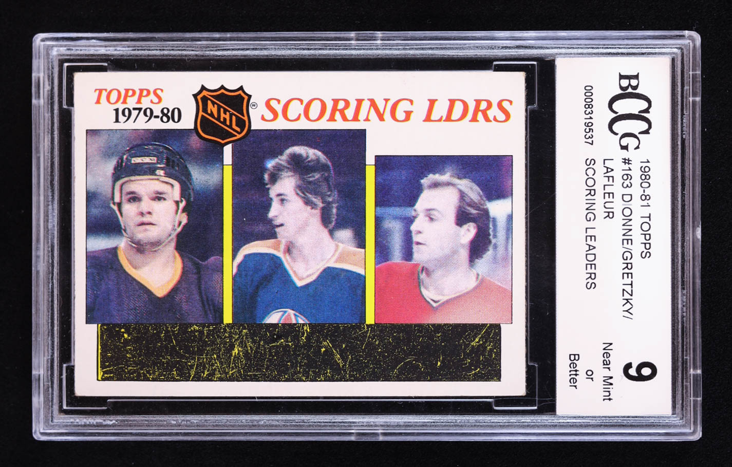 Marcel Dionne / Wayne Gretzky / Guy Lafleur 1980-81 Topps #163 / Scoring Leaders (BCCG 9) at PristineAuction.com Marcel Dionne / Wayne Gretzky / Guy Lafleur 1980-81 Topps #163 / Scoring Leaders (BCCG 9) at PristineAuction.com