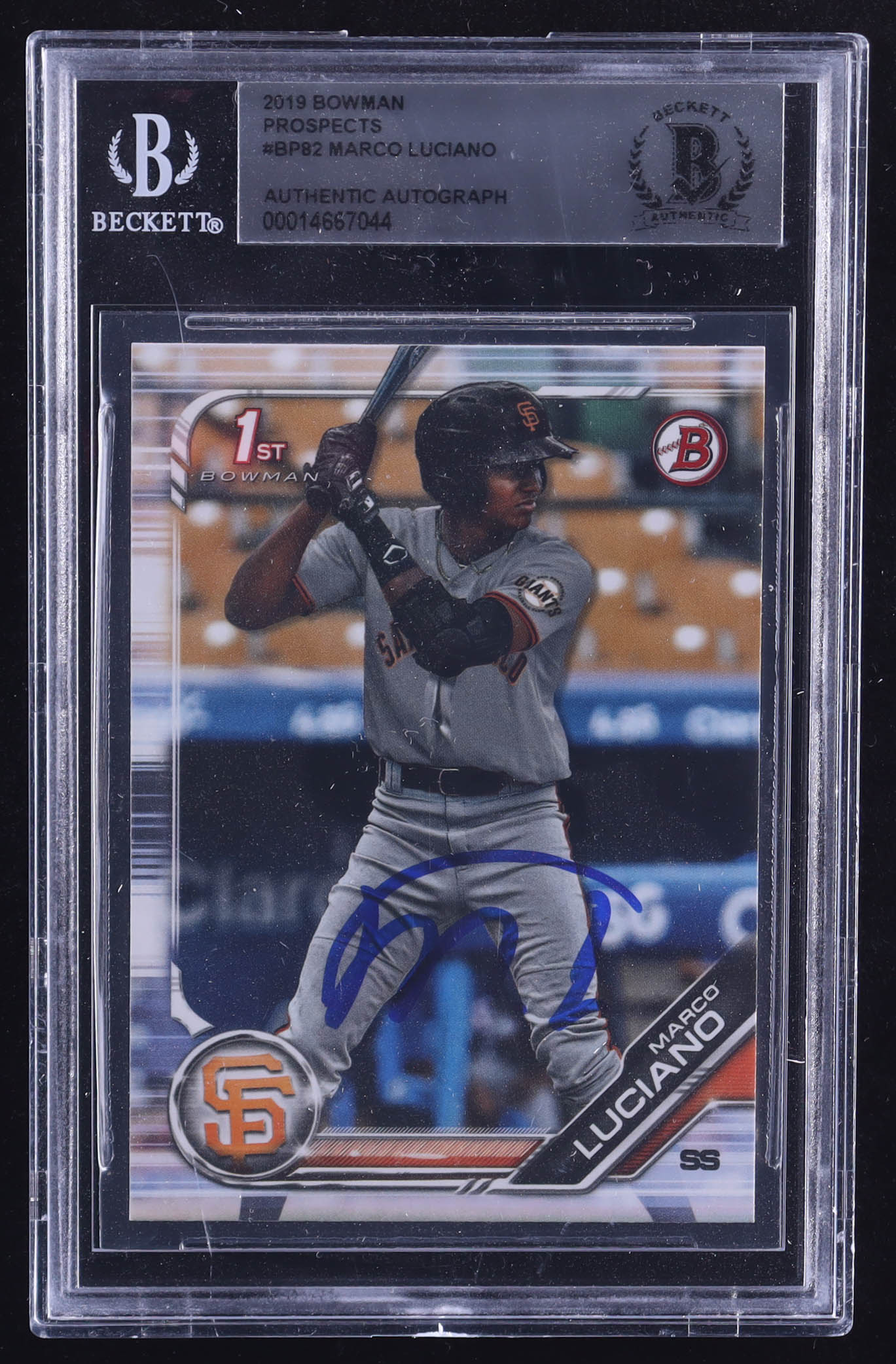 Marco Luciano Signed 2019 Bowman Prospects #BP82 RC (BGS) at PristineAuction.com Marco Luciano Signed 2019 Bowman Prospects #BP82 RC (BGS) at PristineAuction.com