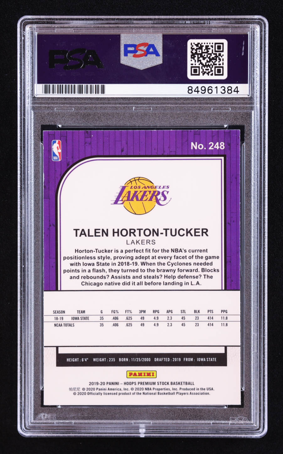 Talen Horton-Tucker Signed 2019-20 Hoops Premium Stock #248 RC (PSA | Auto 10) at PristineAuction.com Talen Horton-Tucker Signed 2019-20 Hoops Premium Stock #248 RC (PSA | Auto 10) at PristineAuction.com
