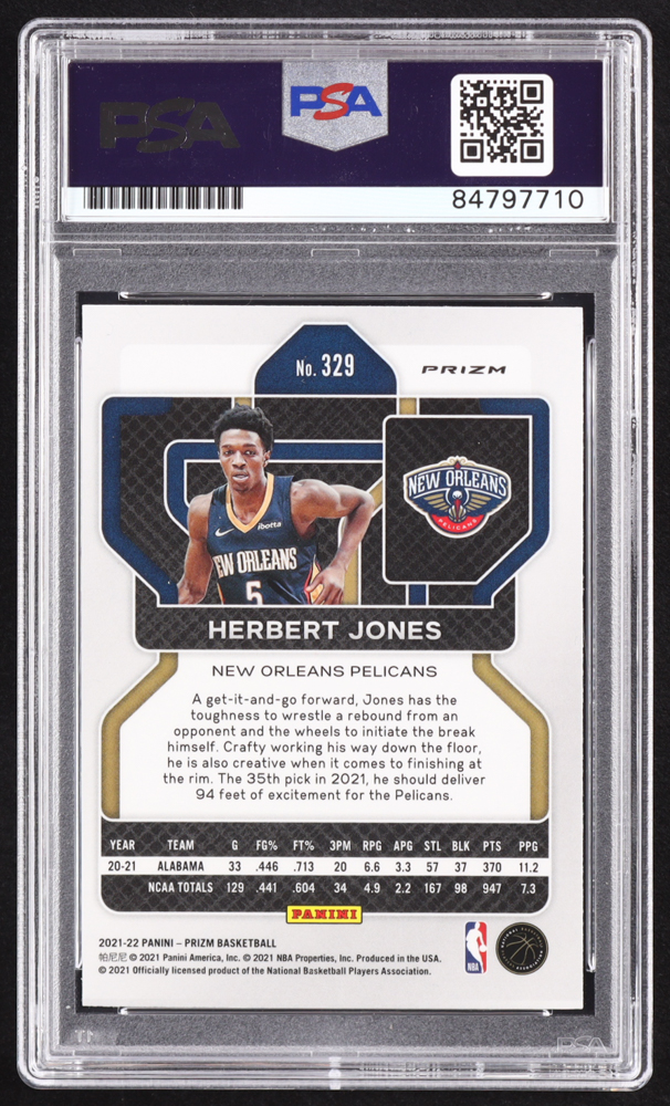 Herbert Jones Signed 2021-22 Panini Prizm Prizms Pulsar #329 RC (PSA | Autograph Graded PSA 10) at PristineAuction.com Herbert Jones Signed 2021-22 Panini Prizm Prizms Pulsar #329 RC (PSA | Autograph Graded PSA 10) at PristineAuction.com