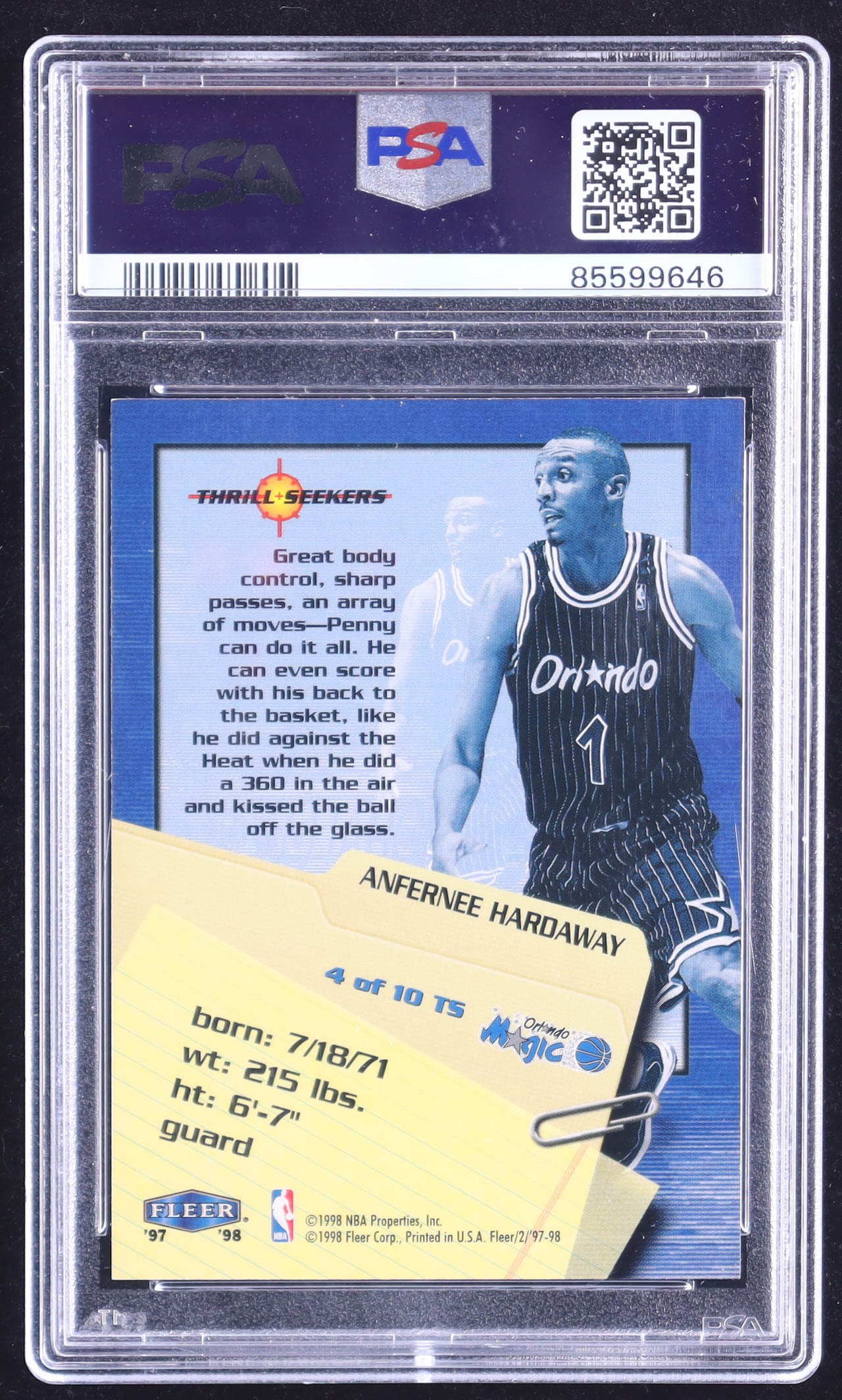 Anfernee Hardaway 1997-98 Fleer Thrill Seekers #4 (PSA 8.5) at PristineAuction.com Anfernee Hardaway 1997-98 Fleer Thrill Seekers #4 (PSA 8.5) at PristineAuction.com