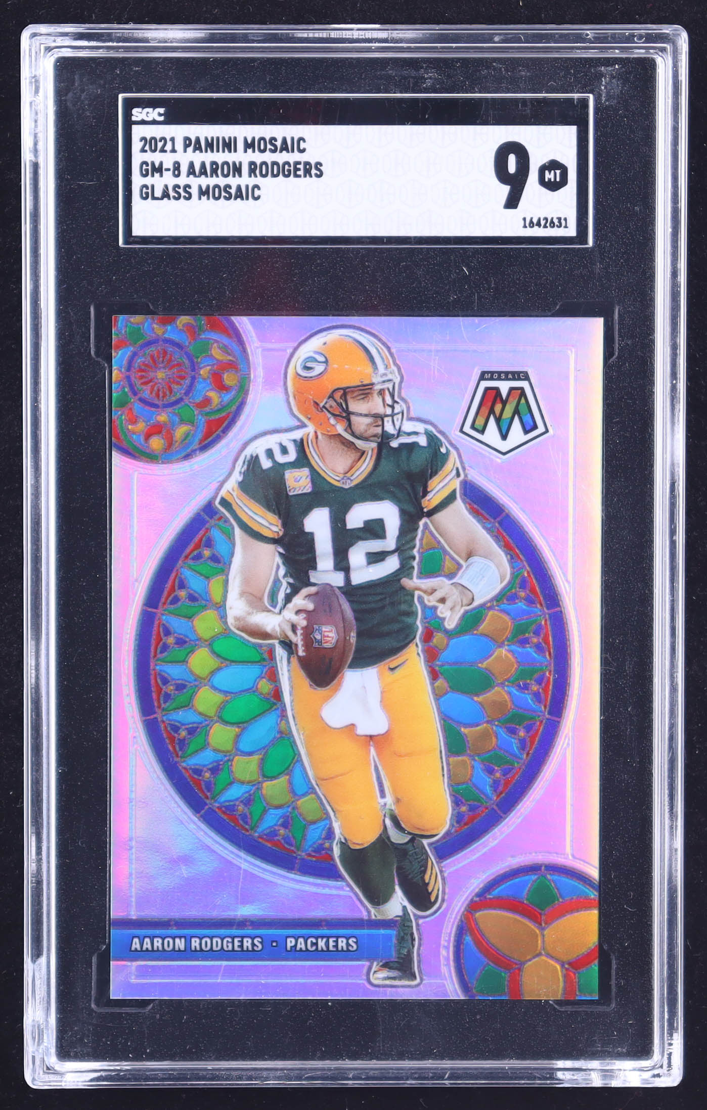 Aaron Rodgers 2021 Panini Mosaic Glass Mosaic #8 (SGC 9) at PristineAuction.com Aaron Rodgers 2021 Panini Mosaic Glass Mosaic #8 (SGC 9) at PristineAuction.com