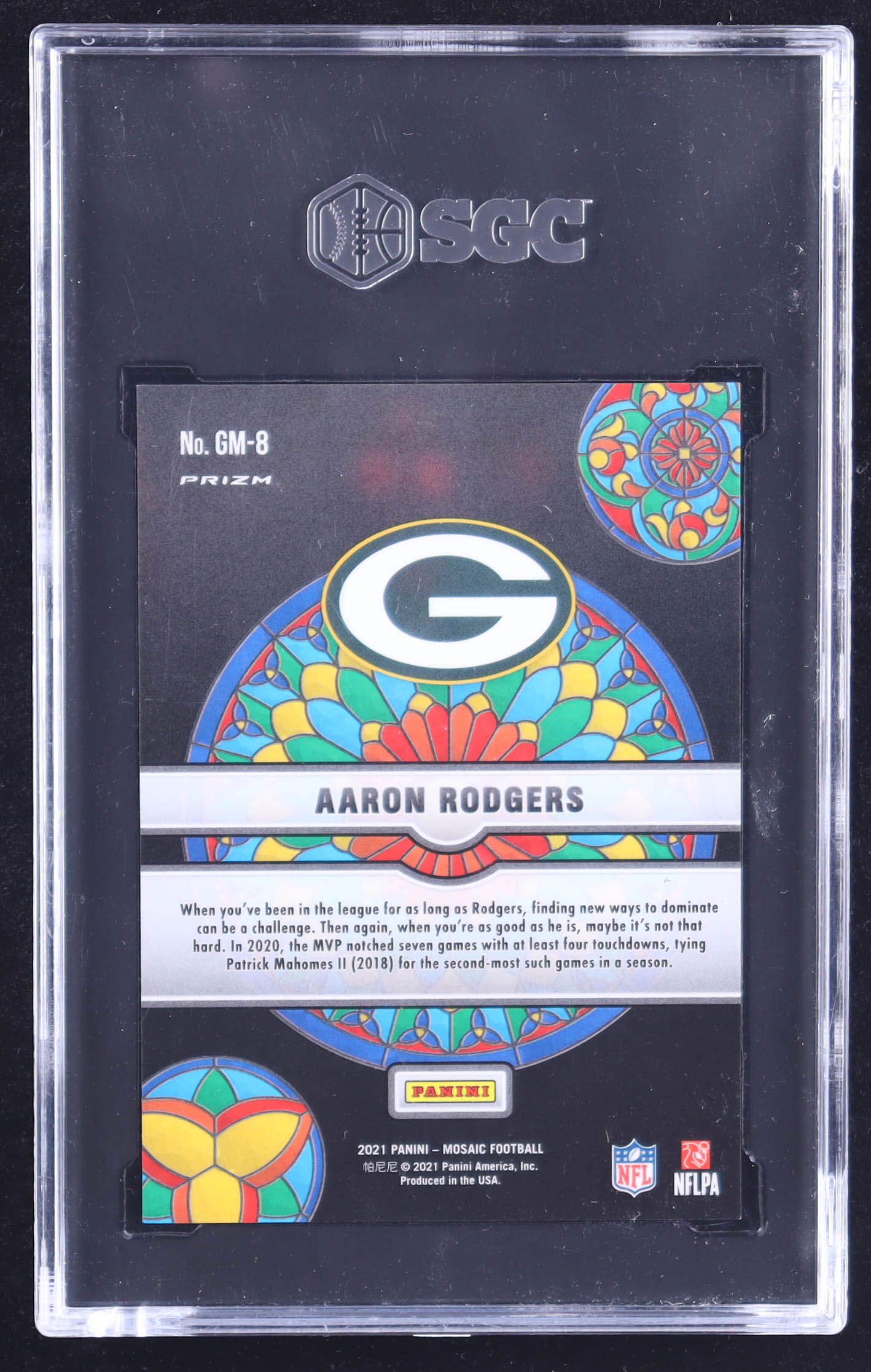 Aaron Rodgers 2021 Panini Mosaic Glass Mosaic #8 (SGC 9) at PristineAuction.com Aaron Rodgers 2021 Panini Mosaic Glass Mosaic #8 (SGC 9) at PristineAuction.com