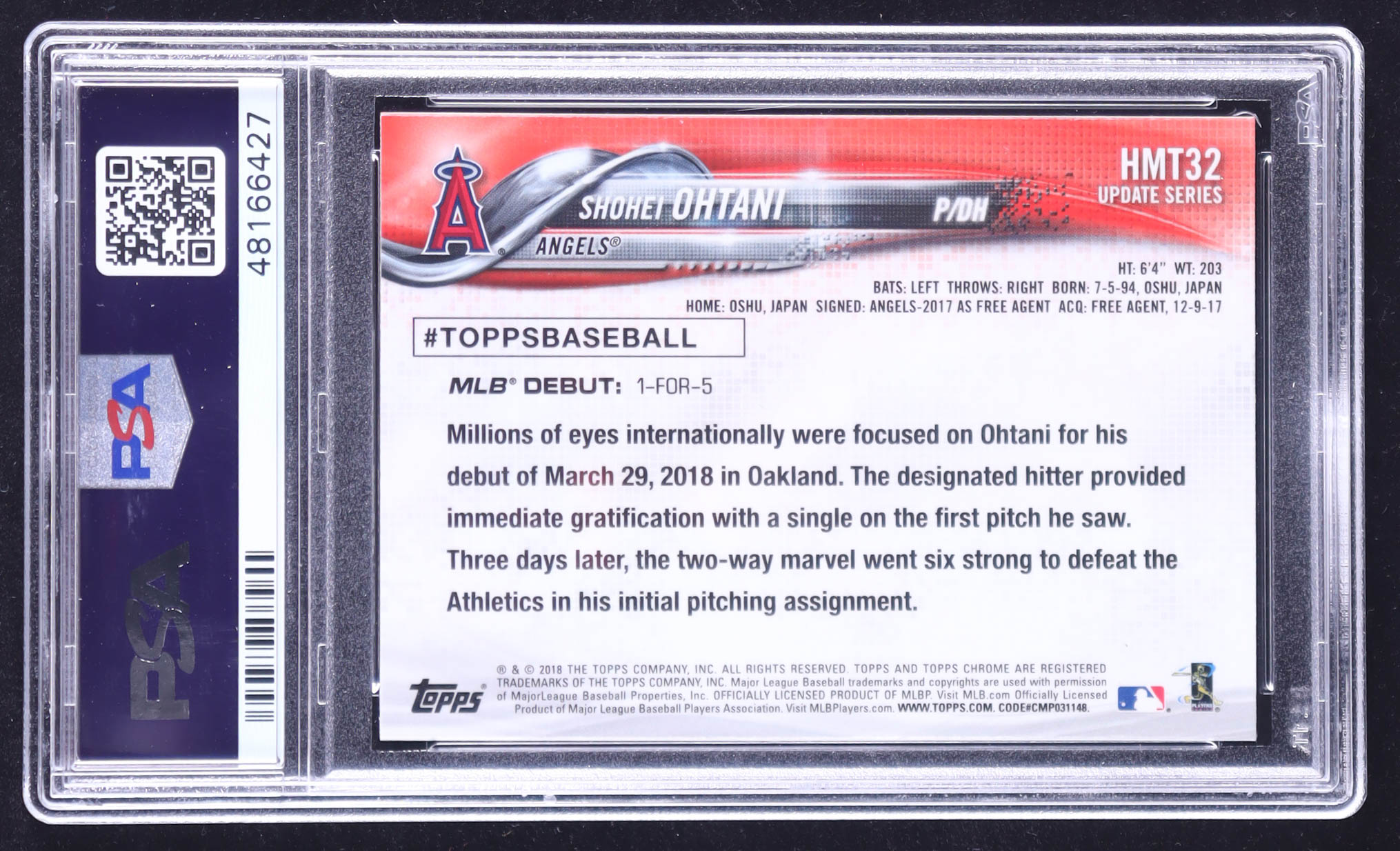 Shohei Ohtani 2018 Topps Chrome Update #HMT32 RD RC (PSA 10) at PristineAuction.com Shohei Ohtani 2018 Topps Chrome Update #HMT32 RD RC (PSA 10) at PristineAuction.com