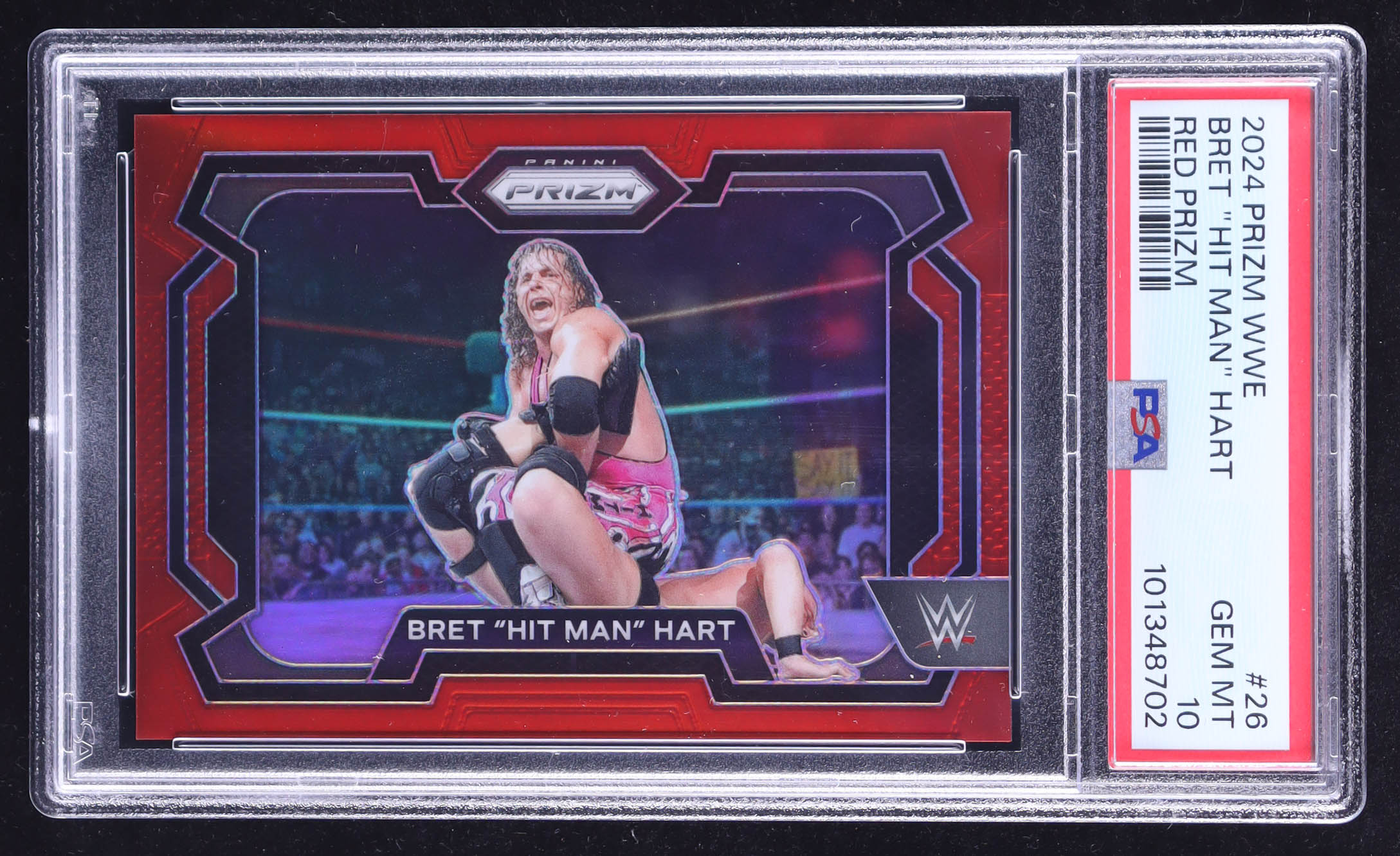 Bret "Hit Man" Hart 2024 Panini Prizm WWE Prizms Red #26 #261/299 (PSA 10) at PristineAuction.com Bret "Hit Man" Hart 2024 Panini Prizm WWE Prizms Red #26 #261/299 (PSA 10) at PristineAuction.com
