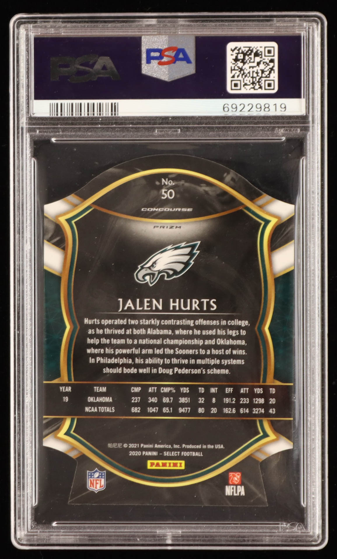 Jalen Hurts 2020 Select Prizm Red Die Cut #50 RC (PSA 10) at PristineAuction.com Jalen Hurts 2020 Select Prizm Red Die Cut #50 RC (PSA 10) at PristineAuction.com