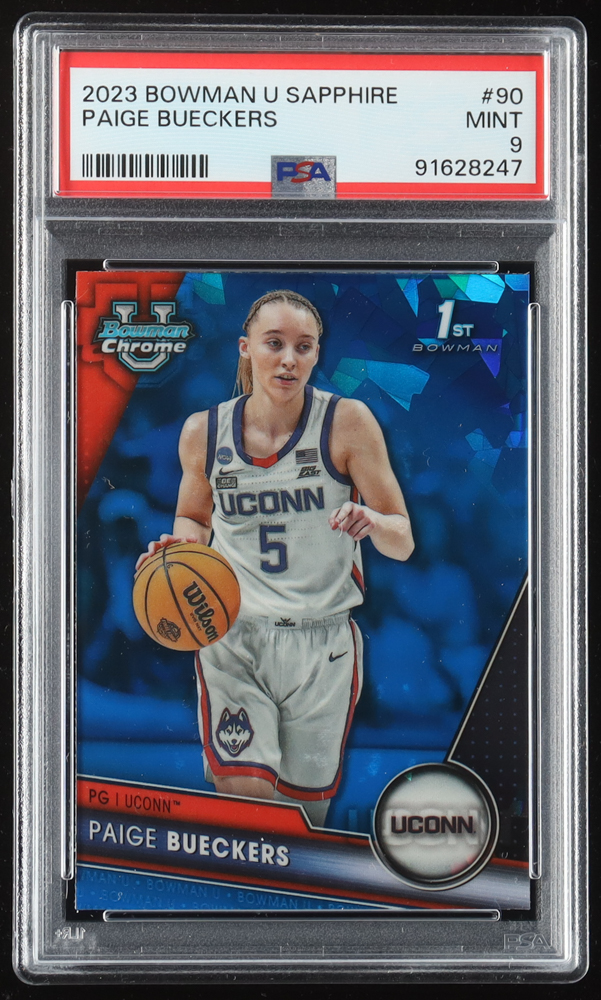 Paige Bueckers 2023-24 Bowman Chrome University Sapphire #90 RC (PSA 9) at PristineAuction.com Paige Bueckers 2023-24 Bowman Chrome University Sapphire #90 RC (PSA 9) at PristineAuction.com