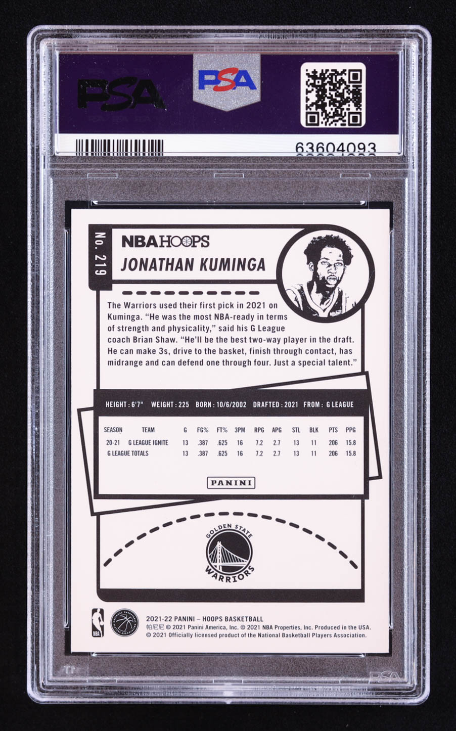 Jonathan Kuminga Signed 2021-22 Hoops #219 RC (PSA | Auto 9) at PristineAuction.com Jonathan Kuminga Signed 2021-22 Hoops #219 RC (PSA | Auto 9) at PristineAuction.com