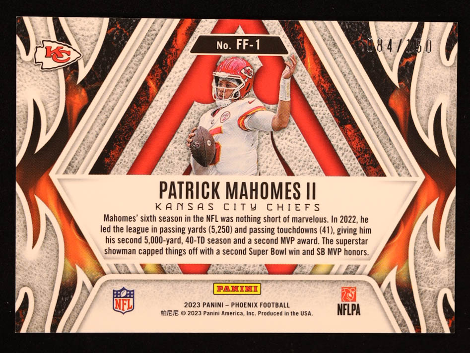 Patrick Mahomes II 2023 Panini Phoenix Fire Forged Teal #1 #84/150 at PristineAuction.com Patrick Mahomes II 2023 Panini Phoenix Fire Forged Teal #1 #84/150 at PristineAuction.com