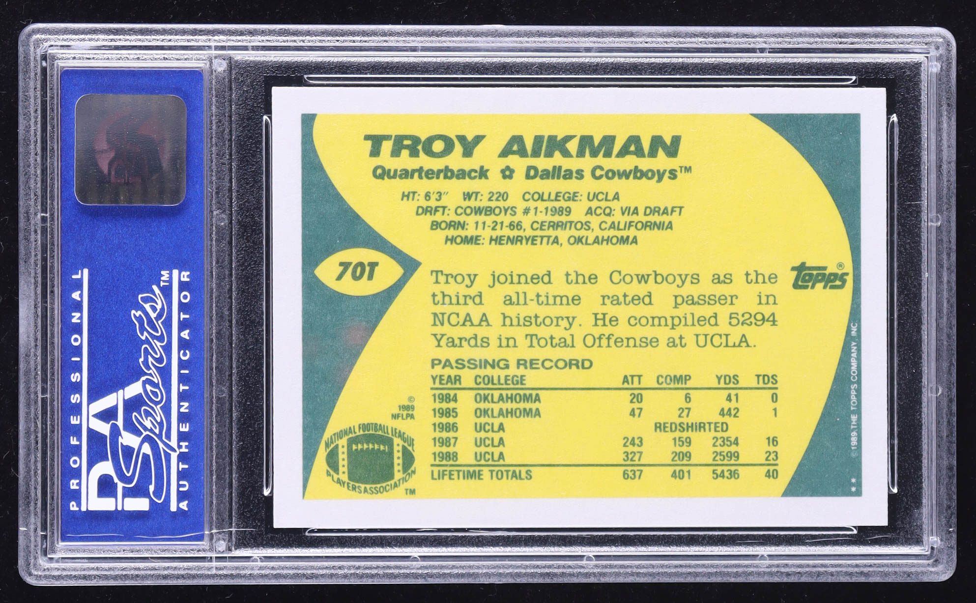 Troy Aikman 1989 Topps Traded #70T RC (PSA 9) at PristineAuction.com Troy Aikman 1989 Topps Traded #70T RC (PSA 9) at PristineAuction.com