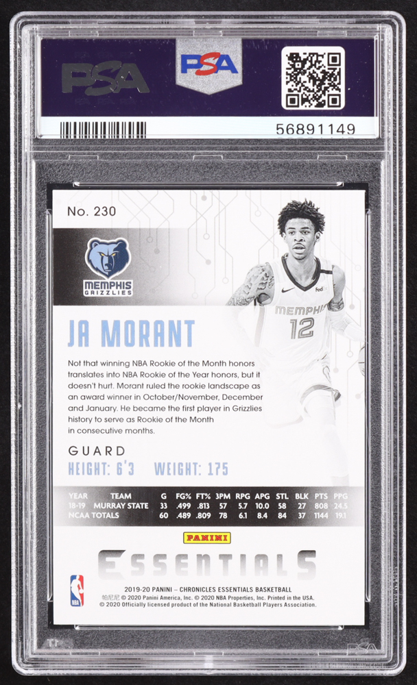 Ja Morant 2019-20 Panini Chronicles #230 Essentials RC (PSA 10) at PristineAuction.com Ja Morant 2019-20 Panini Chronicles #230 Essentials RC (PSA 10) at PristineAuction.com