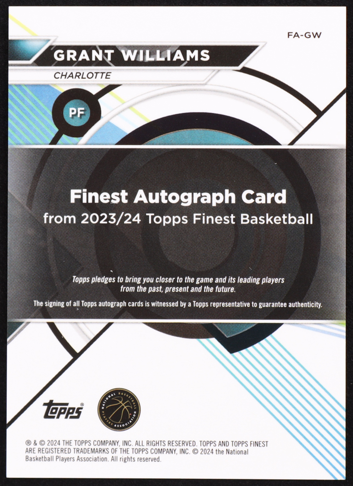 Grant Williams 2023 Topps Finest Autograph #FA-GW at PristineAuction.com Grant Williams 2023 Topps Finest Autograph #FA-GW at PristineAuction.com