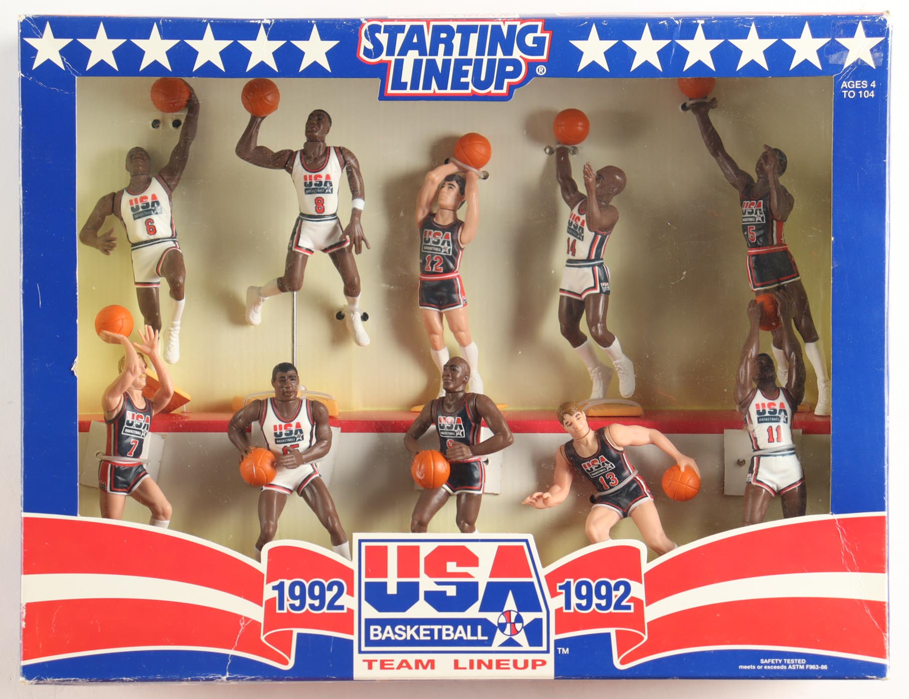 1992 Starting Lineup Team "Dream Team" USA Basketball Players Action Figure Set with Michael Jordan, Magic Johnson & Larry Bird at PristineAuction.com 1992 Starting Lineup Team "Dream Team" USA Basketball Players Action Figure Set with Michael Jordan, Magic Johnson & Larry Bird at PristineAuction.com