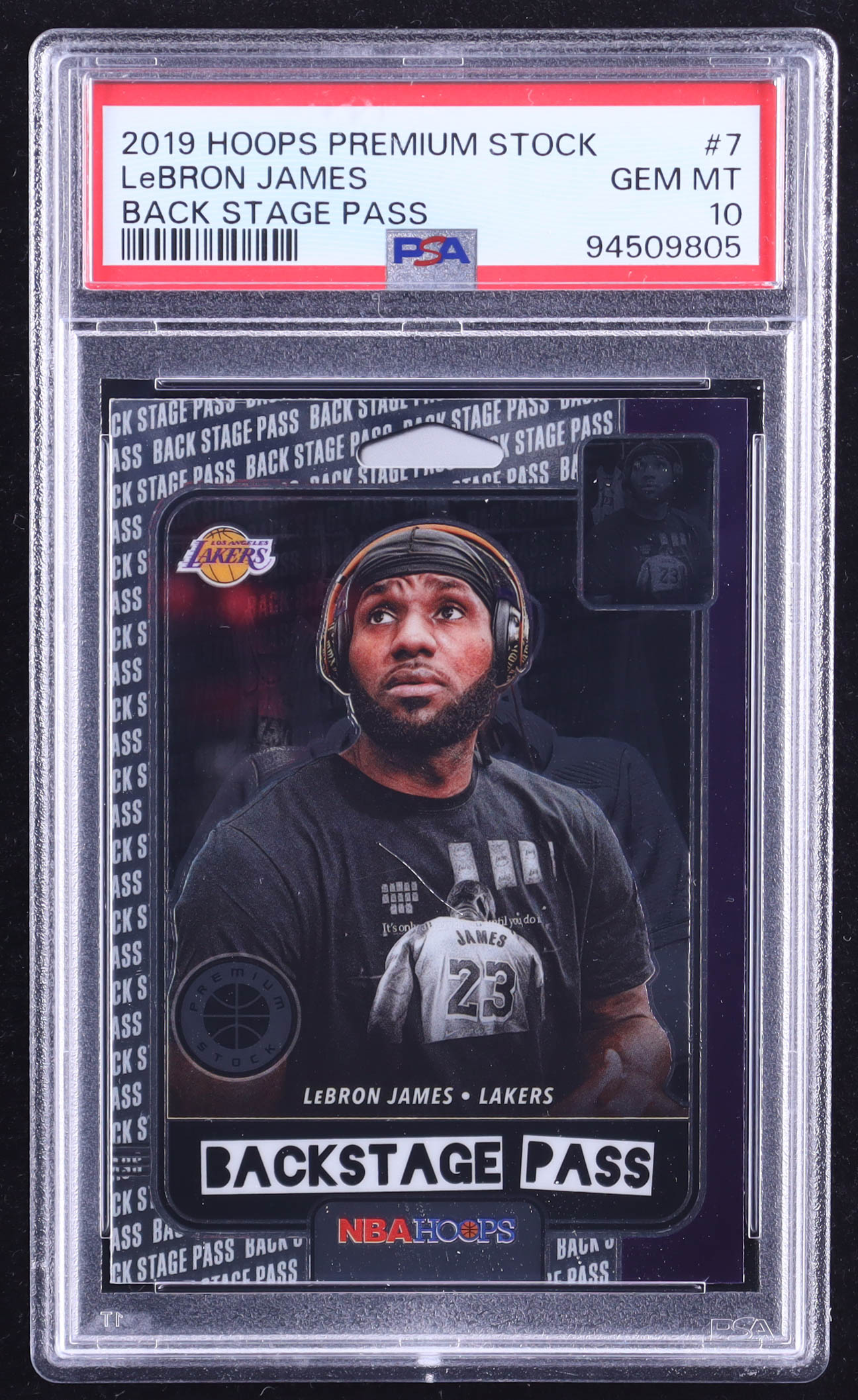 LeBron James 2019-20 Hoops Premium Stock Back Stage Pass #7 (PSA 10) at PristineAuction.com LeBron James 2019-20 Hoops Premium Stock Back Stage Pass #7 (PSA 10) at PristineAuction.com