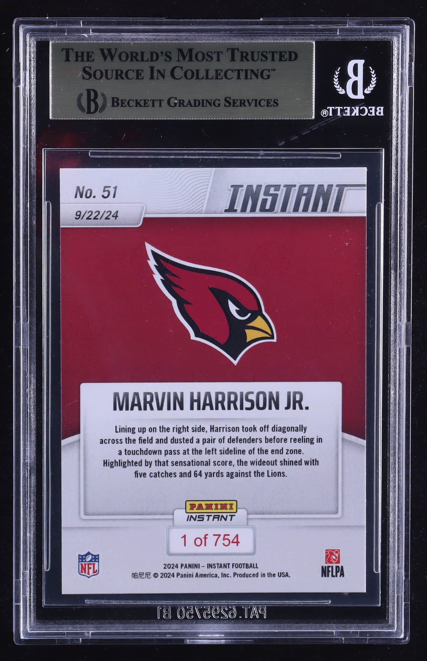 Marvin Harrison Jr. 2024 Panini Instant #51 RC (BGS 10) at PristineAuction.com Marvin Harrison Jr. 2024 Panini Instant #51 RC (BGS 10) at PristineAuction.com