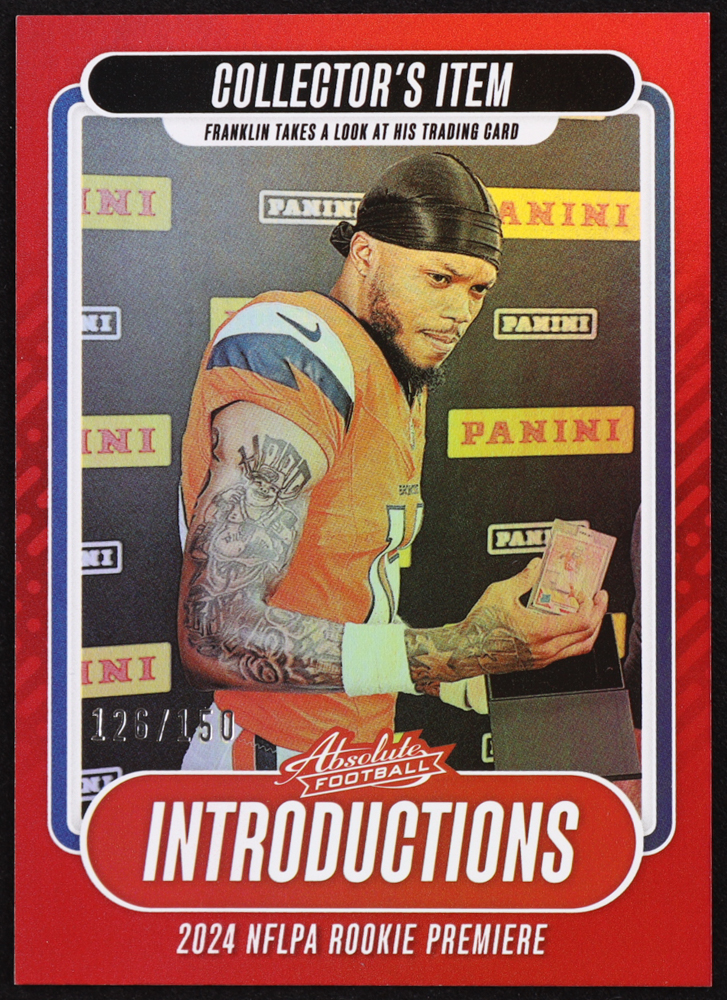 Troy Franklin 2024 Panini Absolute Introductions Red Spectrum #I-TFN #126/150 RC at PristineAuction.com Troy Franklin 2024 Panini Absolute Introductions Red Spectrum #I-TFN #126/150 RC at PristineAuction.com