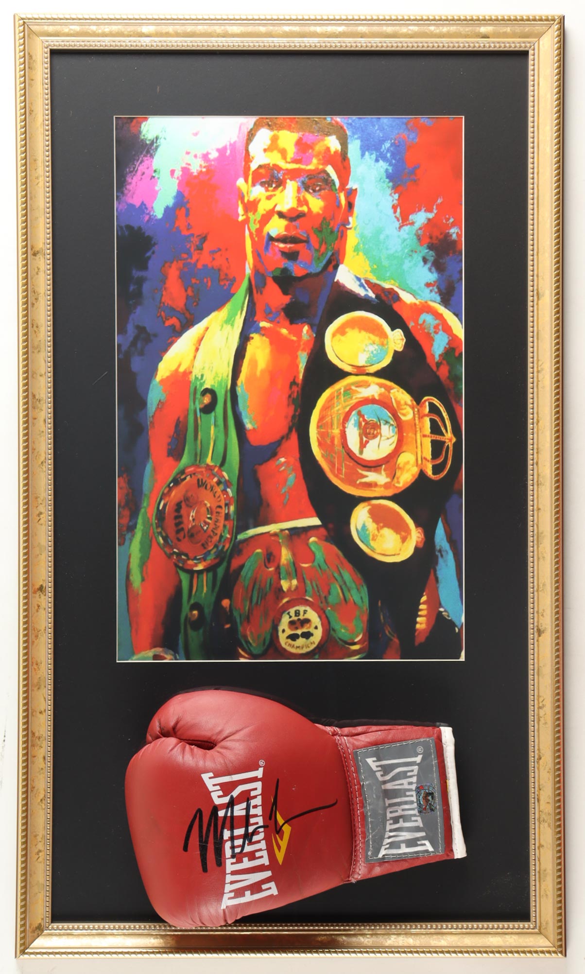 Mike Tyson Signed Custom Framed Vintage Everlast Boxing Glove with Art Print (Tyson) at PristineAuction.com Mike Tyson Signed Custom Framed Vintage Everlast Boxing Glove with Art Print (Tyson) at PristineAuction.com