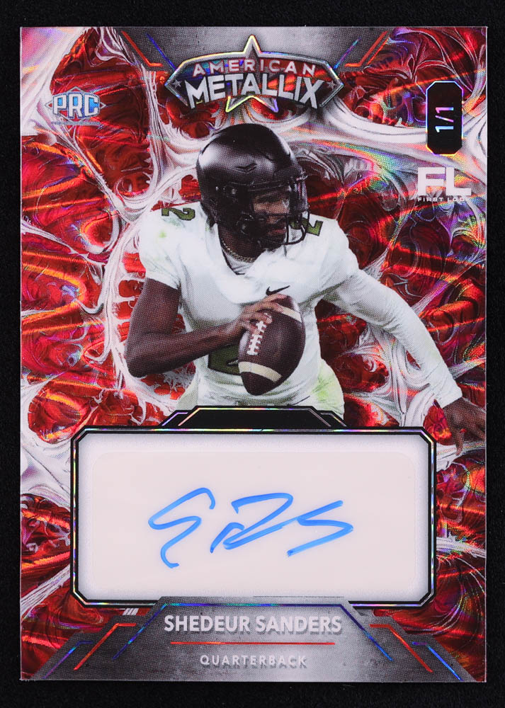 Shedeur Sanders 2023 Wild Card American Metallix Red Wave Autographs #WMFSSA RC #1/1 at PristineAuction.com Shedeur Sanders 2023 Wild Card American Metallix Red Wave Autographs #WMFSSA RC #1/1 at PristineAuction.com