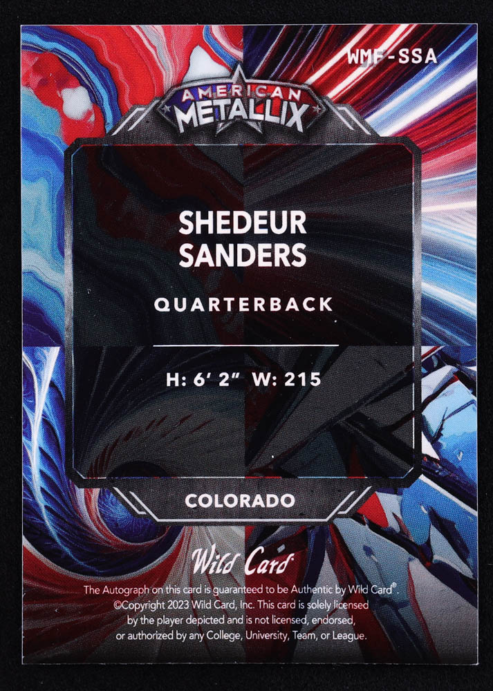 Shedeur Sanders 2023 Wild Card American Metallix Red Wave Autographs #WMFSSA RC #1/1 at PristineAuction.com Shedeur Sanders 2023 Wild Card American Metallix Red Wave Autographs #WMFSSA RC #1/1 at PristineAuction.com