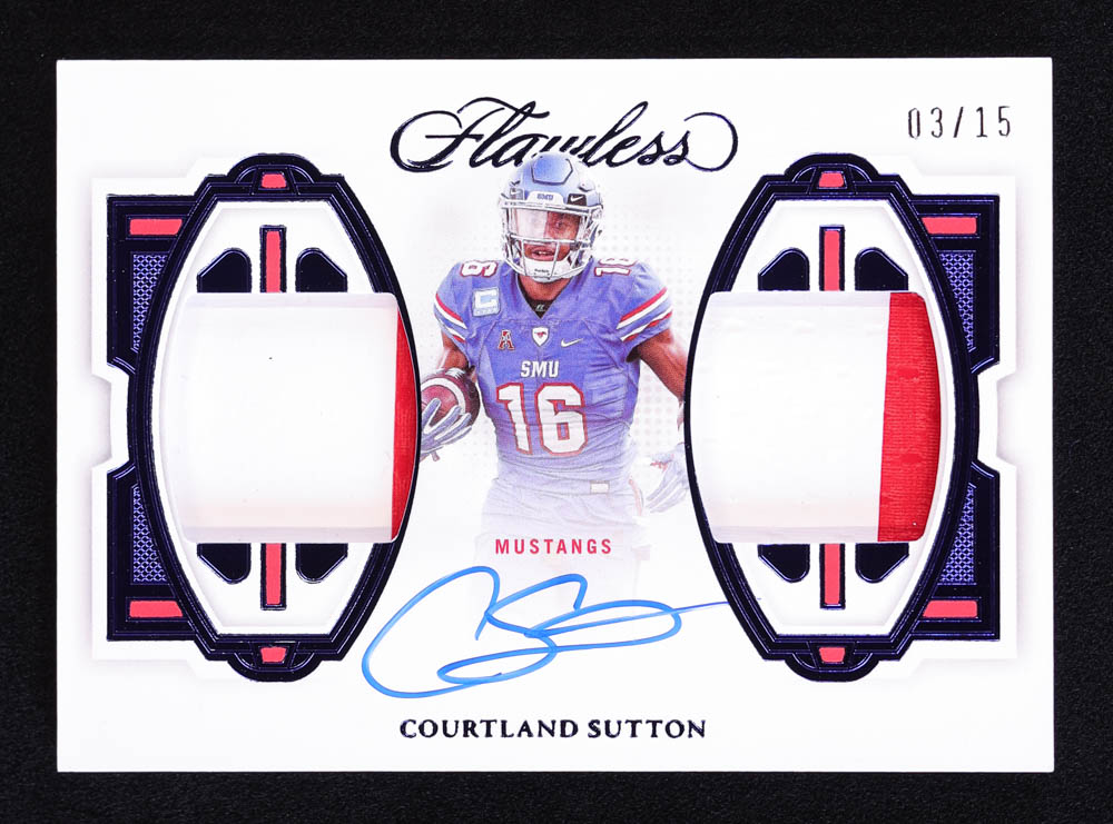 Courtland Sutton 2023 Panini Flawless Collegiate Dual Patch Autographs Sapphire #DPACS #03/15 at PristineAuction.com Courtland Sutton 2023 Panini Flawless Collegiate Dual Patch Autographs Sapphire #DPACS #03/15 at PristineAuction.com