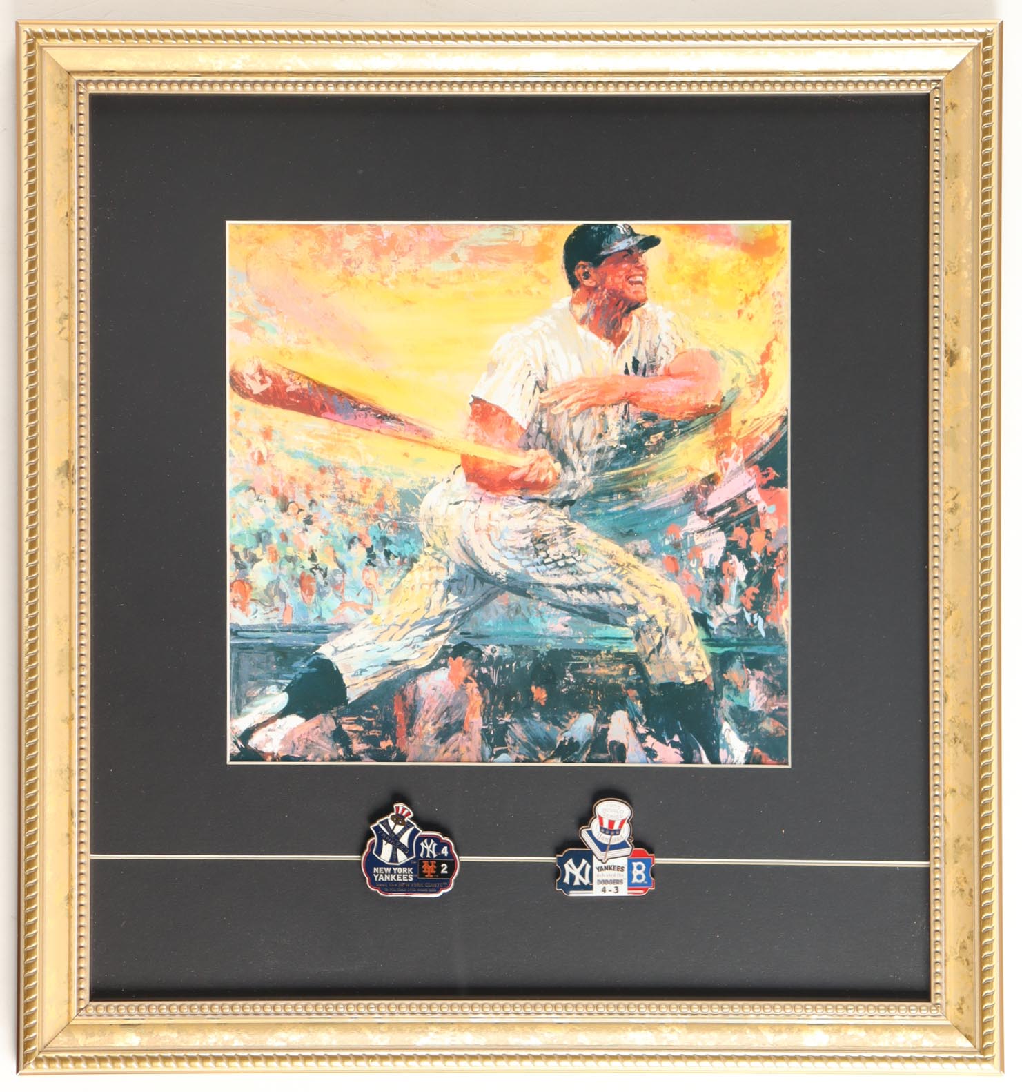 LeRoy Neiman " The Commerce Comet: Mickey Mantle" Custom Framed Print Display With 1951 & 1956 World Series Pins at PristineAuction.com LeRoy Neiman " The Commerce Comet: Mickey Mantle" Custom Framed Print Display With 1951 & 1956 World Series Pins at PristineAuction.com
