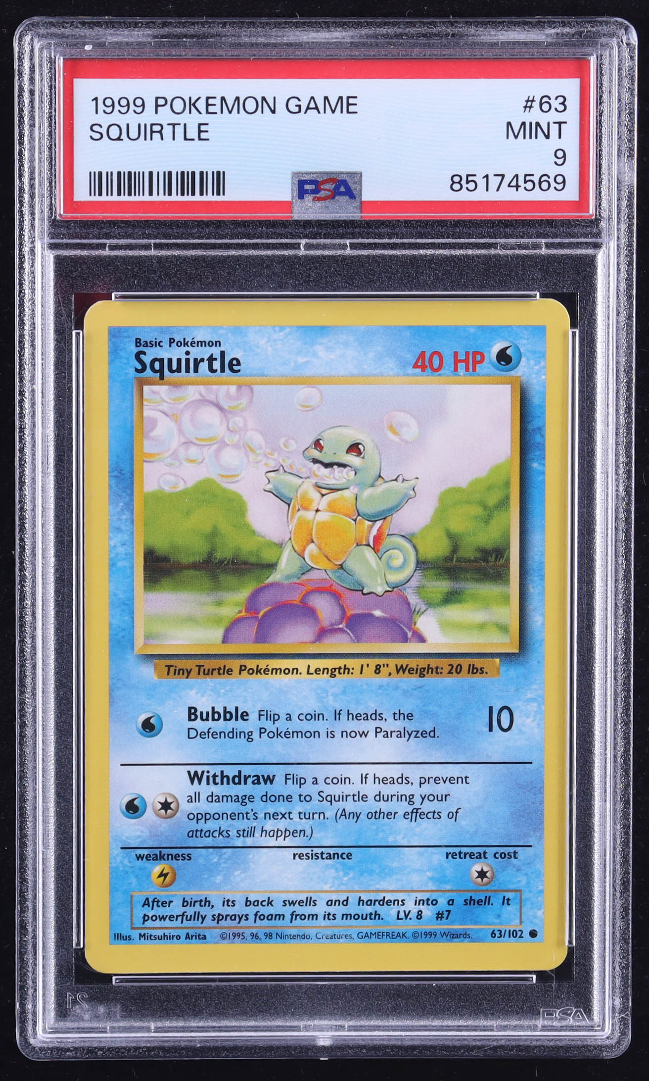 Squirtle 1999 Pokemon Base Unlimited #63 (PSA 9) at PristineAuction.com Squirtle 1999 Pokemon Base Unlimited #63 (PSA 9) at PristineAuction.com