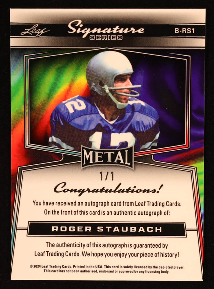 Roger Staubach 2024 Leaf Metal Signature Series Black Shimmer #BRS1 #1/1 at PristineAuction.com Roger Staubach 2024 Leaf Metal Signature Series Black Shimmer #BRS1 #1/1 at PristineAuction.com