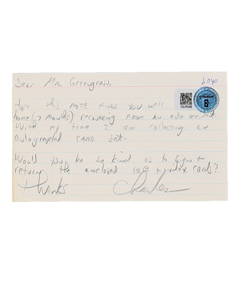 Jim Greengrass Signed 3x5 Index Card with Handwritten, Personalized Note (Beckett) at PristineAuction.com Jim Greengrass Signed 3x5 Index Card with Handwritten, Personalized Note (Beckett) at PristineAuction.com