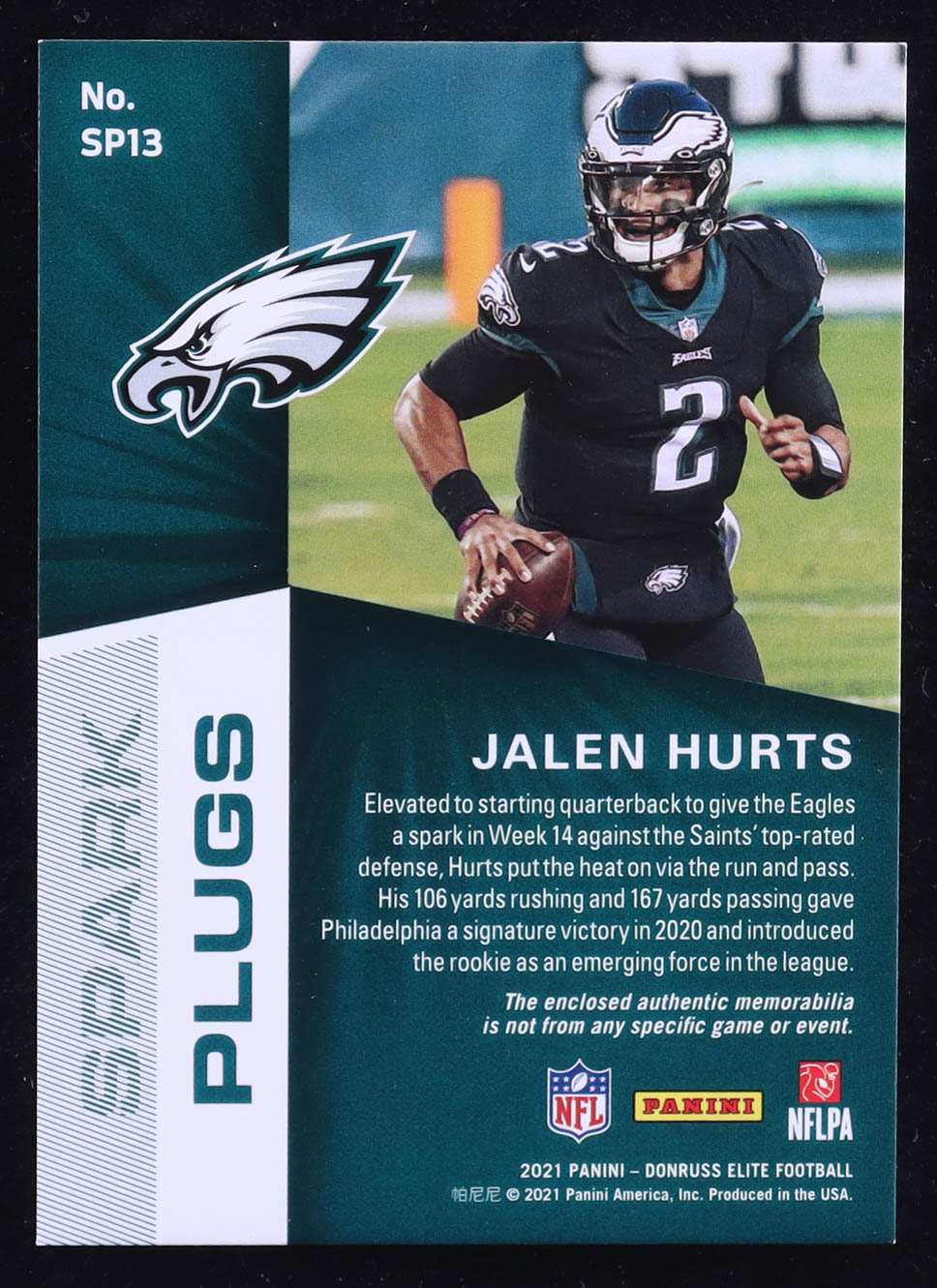 Jalen Hurts 2021 Elite Spark Plugs Jerseys #13 at PristineAuction.com Jalen Hurts 2021 Elite Spark Plugs Jerseys #13 at PristineAuction.com