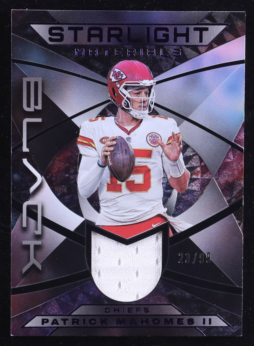 Patrick Mahomes II 2024 Panini Black Starlight Materials Royal #1 #23/99 at PristineAuction.com Patrick Mahomes II 2024 Panini Black Starlight Materials Royal #1 #23/99 at PristineAuction.com