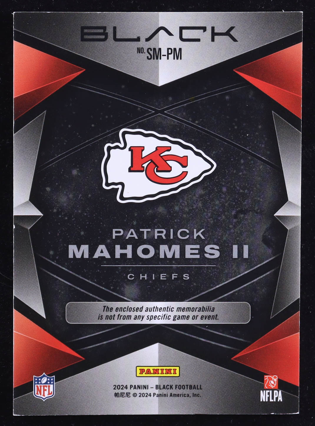 Patrick Mahomes II 2024 Panini Black Starlight Materials Royal #1 #23/99 at PristineAuction.com Patrick Mahomes II 2024 Panini Black Starlight Materials Royal #1 #23/99 at PristineAuction.com
