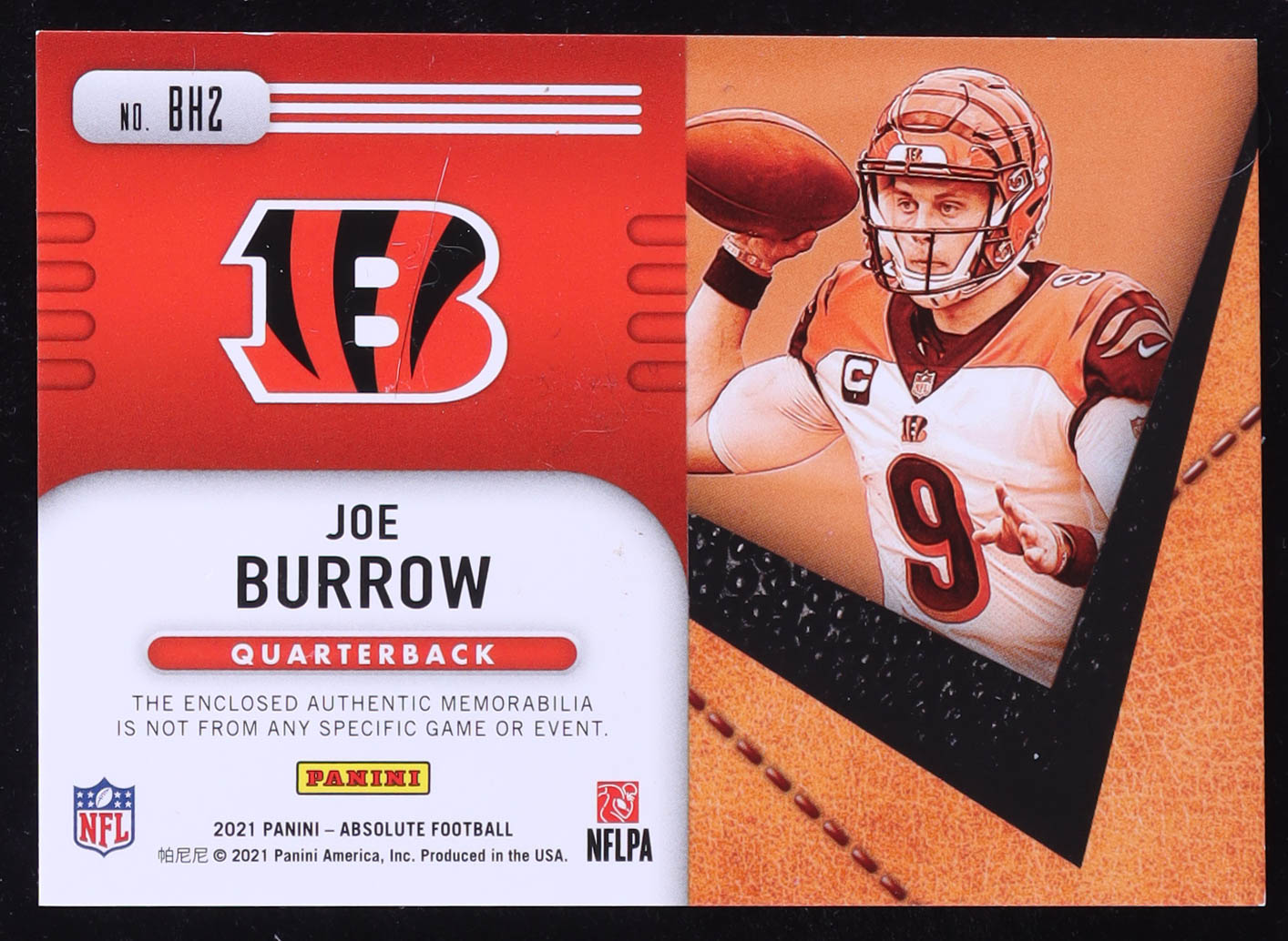 Joe Burrow 2021 Absolute Ball Hoggs Materials #2 at PristineAuction.com Joe Burrow 2021 Absolute Ball Hoggs Materials #2 at PristineAuction.com