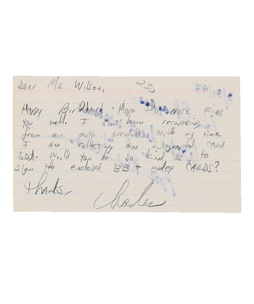 Bob "Red" Wilson Signed 3x5 Index Card with Handwritten, Personalized Note (Beckett) at PristineAuction.com Bob "Red" Wilson Signed 3x5 Index Card with Handwritten, Personalized Note (Beckett) at PristineAuction.com