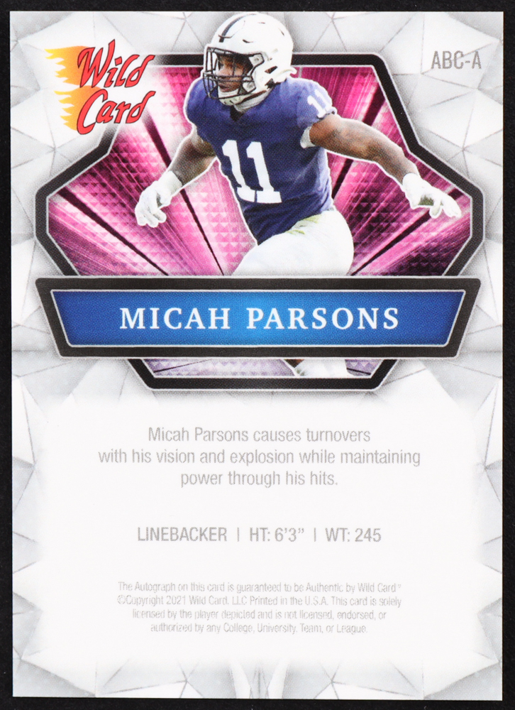 Micah Parsons 2021 Wild Card Alumination Autographs Silver #ABCA RC at PristineAuction.com Micah Parsons 2021 Wild Card Alumination Autographs Silver #ABCA RC at PristineAuction.com