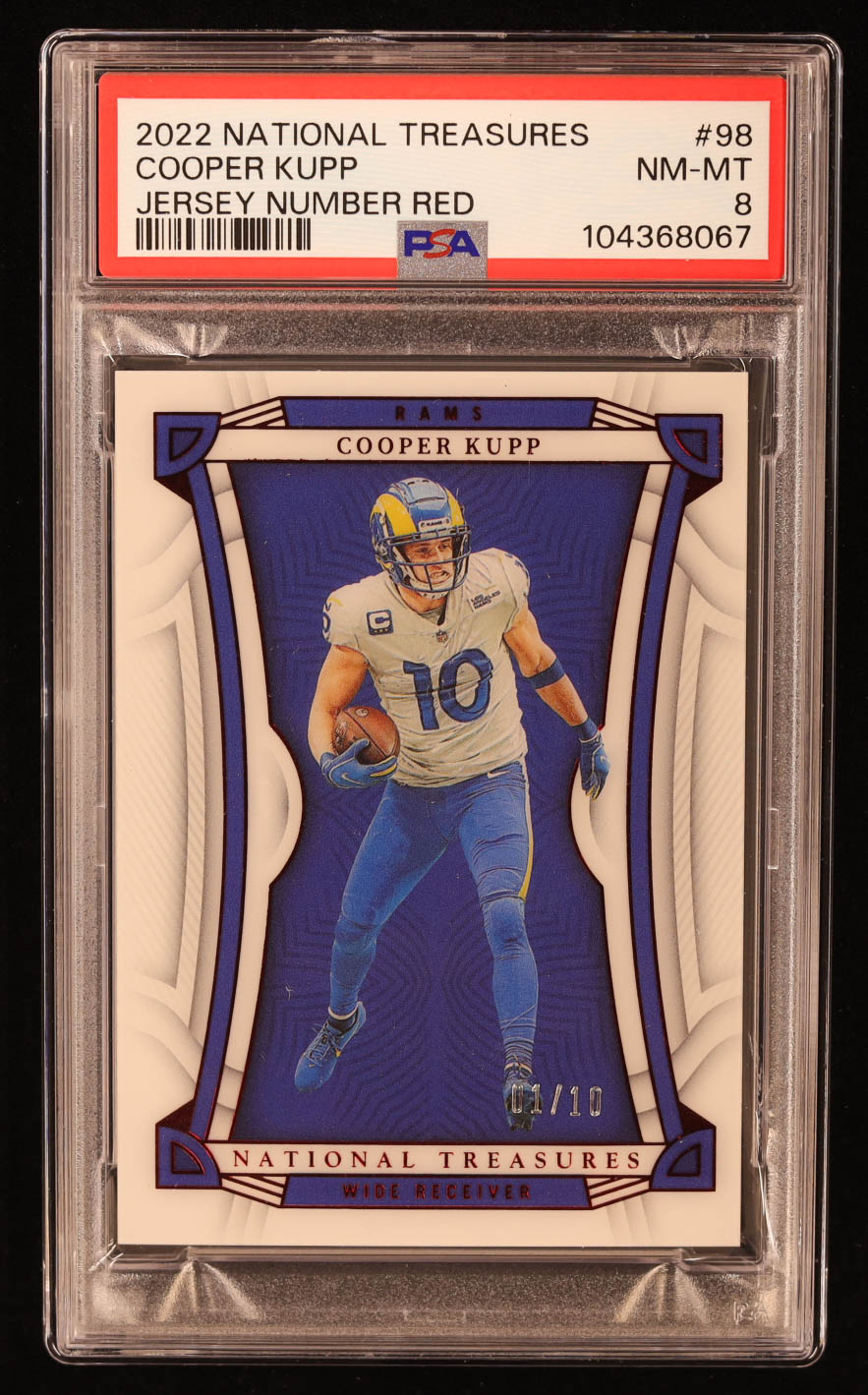 Cooper Kupp 2022 Panini National Treasures Jersey Number Red #98 #01/10 (PSA 8) at PristineAuction.com Cooper Kupp 2022 Panini National Treasures Jersey Number Red #98 #01/10 (PSA 8) at PristineAuction.com