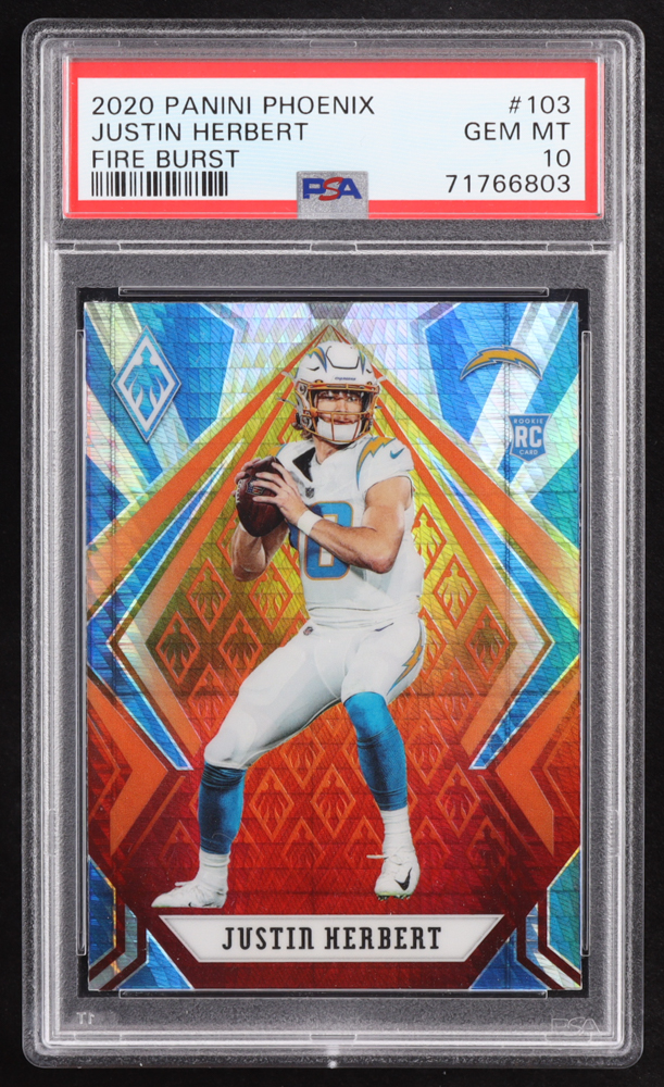 Justin Herbert 2020 Panini Phoenix Fire Burst #103 RC (PSA 10) at PristineAuction.com Justin Herbert 2020 Panini Phoenix Fire Burst #103 RC (PSA 10) at PristineAuction.com