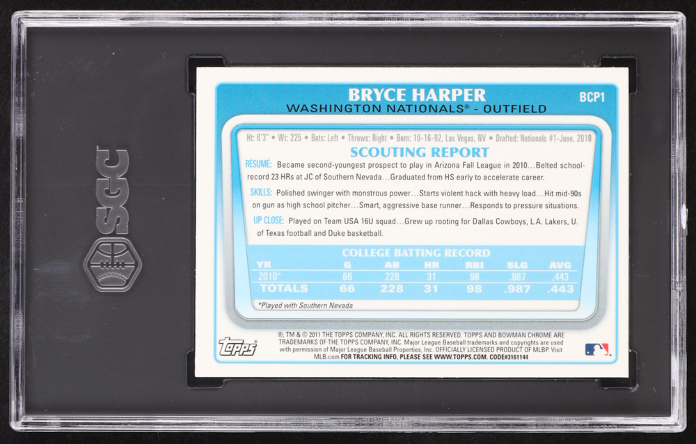 Bryce Harper 2011 Bowman Chrome Prospects #BCP1 RC (SGC 9.5) at PristineAuction.com Bryce Harper 2011 Bowman Chrome Prospects #BCP1 RC (SGC 9.5) at PristineAuction.com