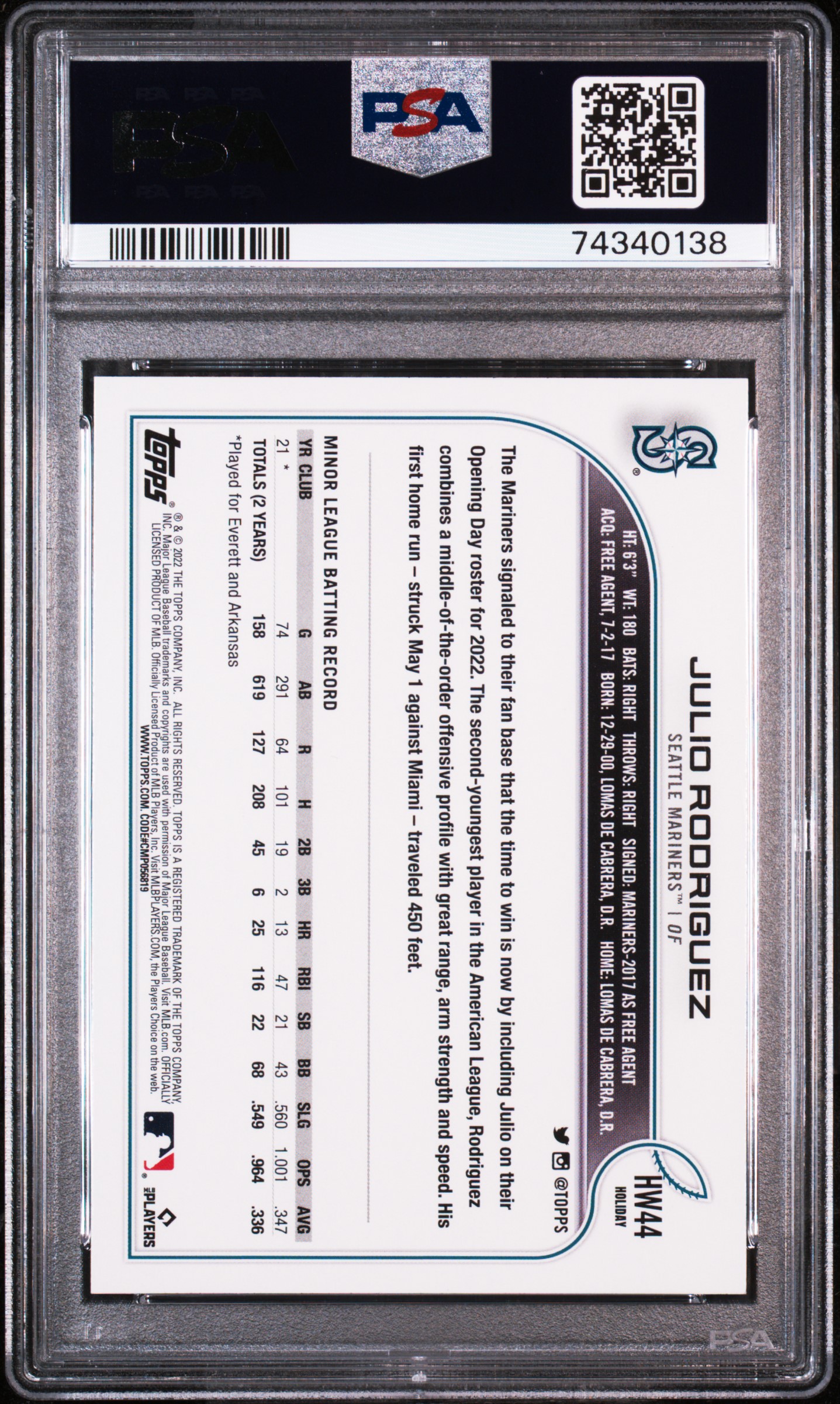 Julio Rodriguez 2022 Topps Holiday #HW44 RC (PSA 10) at PristineAuction.com Julio Rodriguez 2022 Topps Holiday #HW44 RC (PSA 10) at PristineAuction.com