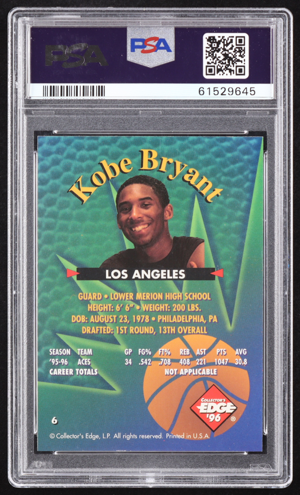 Kobe Bryant 1996 Collector's Edge #6 RC (PSA 9) at PristineAuction.com Kobe Bryant 1996 Collector's Edge #6 RC (PSA 9) at PristineAuction.com