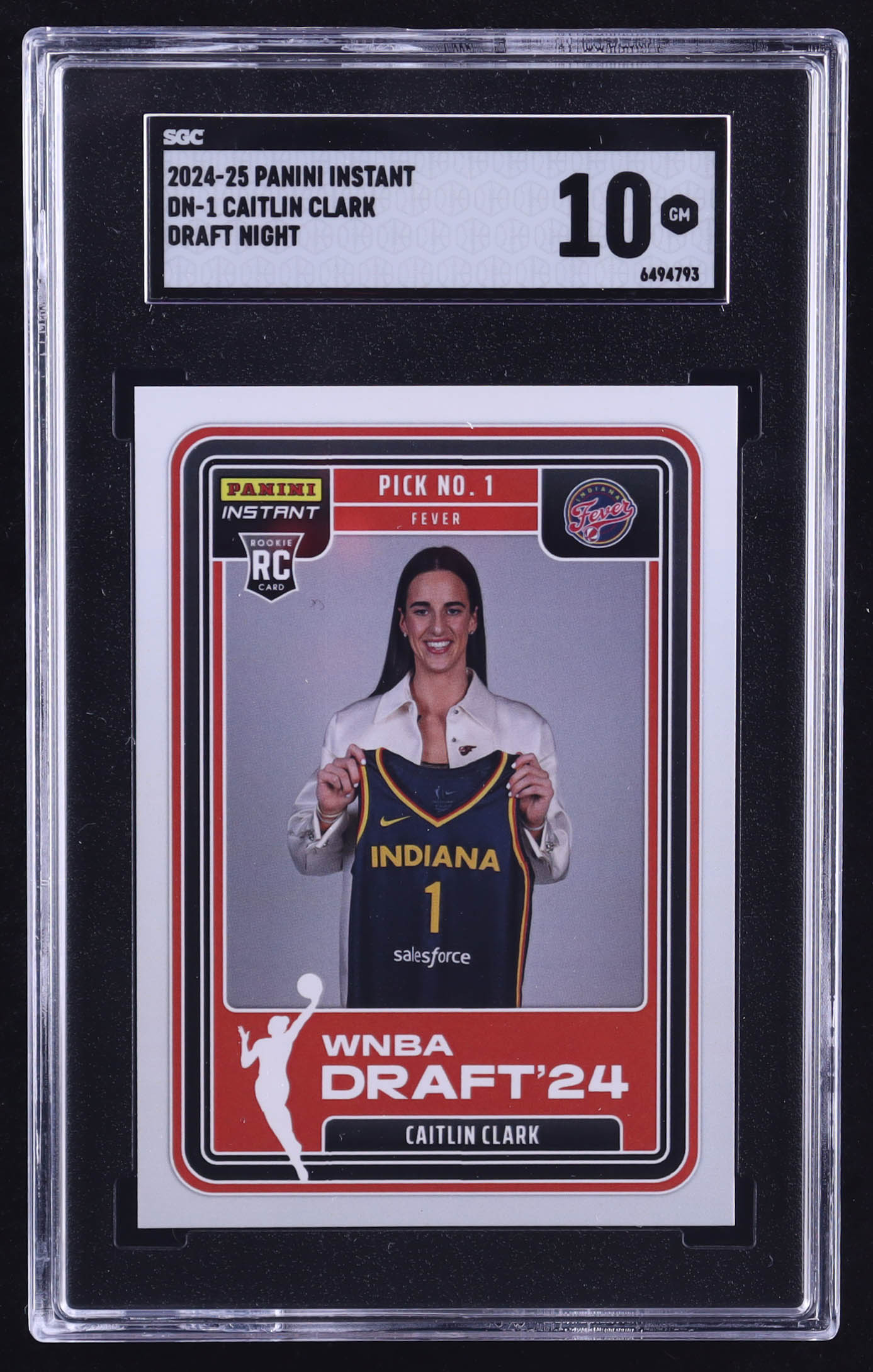 Caitlin Clark 2024-25 Panini Instant Draft Night #DN1 RC (SGC 10) at PristineAuction.com Caitlin Clark 2024-25 Panini Instant Draft Night #DN1 RC (SGC 10) at PristineAuction.com