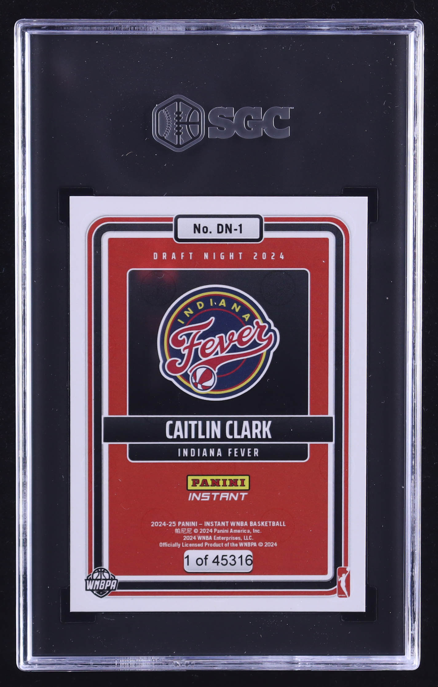 Caitlin Clark 2024-25 Panini Instant Draft Night #DN1 RC (SGC 10) at PristineAuction.com Caitlin Clark 2024-25 Panini Instant Draft Night #DN1 RC (SGC 10) at PristineAuction.com