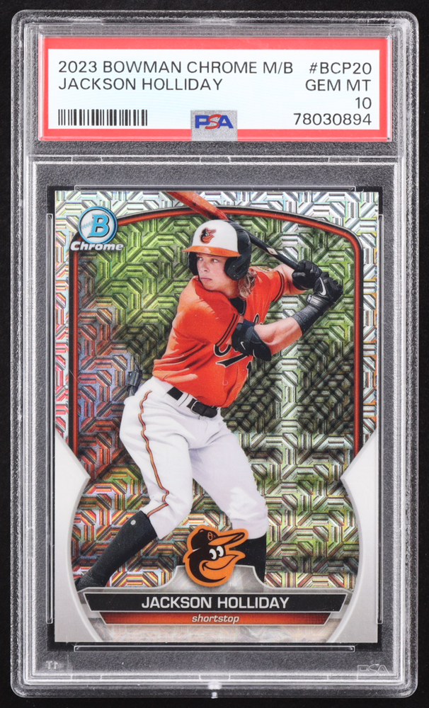 Jackson Holliday 2023 Bowman Chrome Mega Box Prospects #BCP20 RC (PSA 10) at PristineAuction.com Jackson Holliday 2023 Bowman Chrome Mega Box Prospects #BCP20 RC (PSA 10) at PristineAuction.com