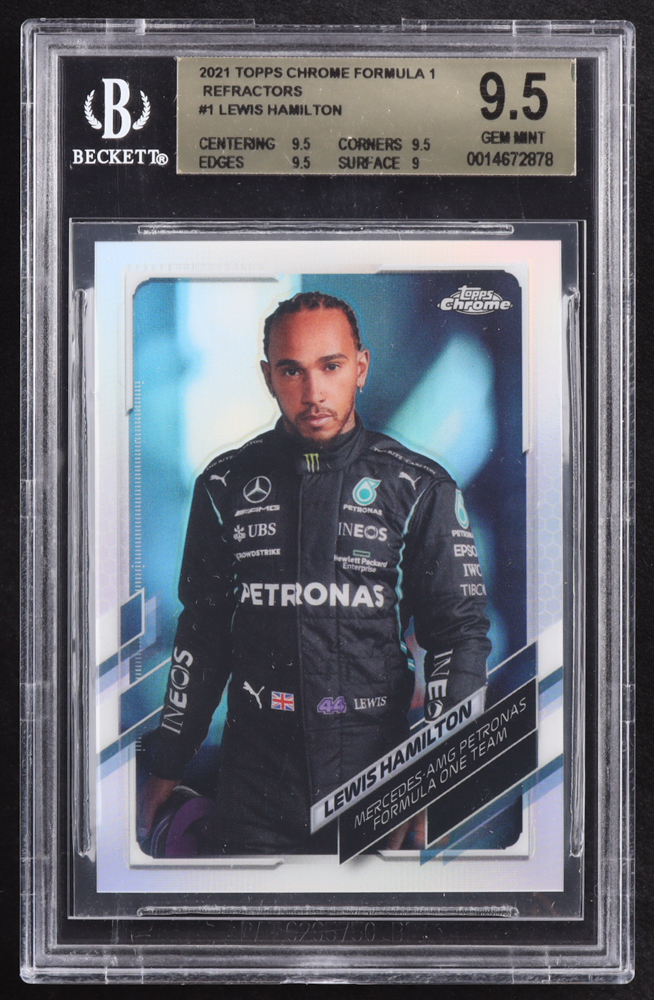 Lewis Hamilton 2021 Topps Chrome Formula 1 Refractors #1 (BGS 9.5) at PristineAuction.com Lewis Hamilton 2021 Topps Chrome Formula 1 Refractors #1 (BGS 9.5) at PristineAuction.com