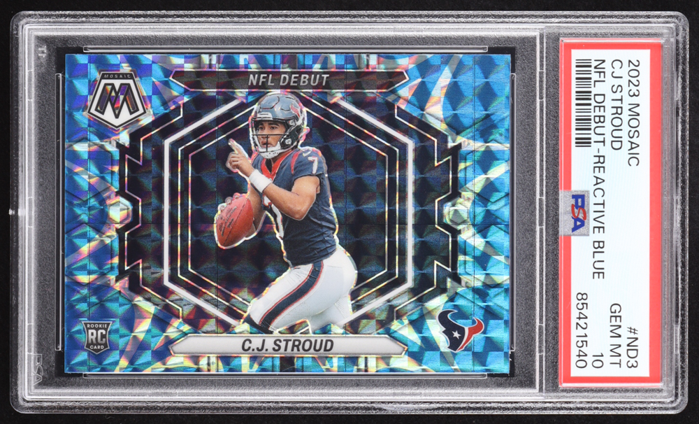 CJ Stroud 2023 Panini Mosaic NFL Debut Mosaic Reactive Blue #3 RC (PSA 10) at PristineAuction.com CJ Stroud 2023 Panini Mosaic NFL Debut Mosaic Reactive Blue #3 RC (PSA 10) at PristineAuction.com