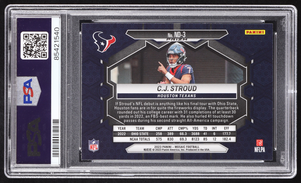 CJ Stroud 2023 Panini Mosaic NFL Debut Mosaic Reactive Blue #3 RC (PSA 10) at PristineAuction.com CJ Stroud 2023 Panini Mosaic NFL Debut Mosaic Reactive Blue #3 RC (PSA 10) at PristineAuction.com