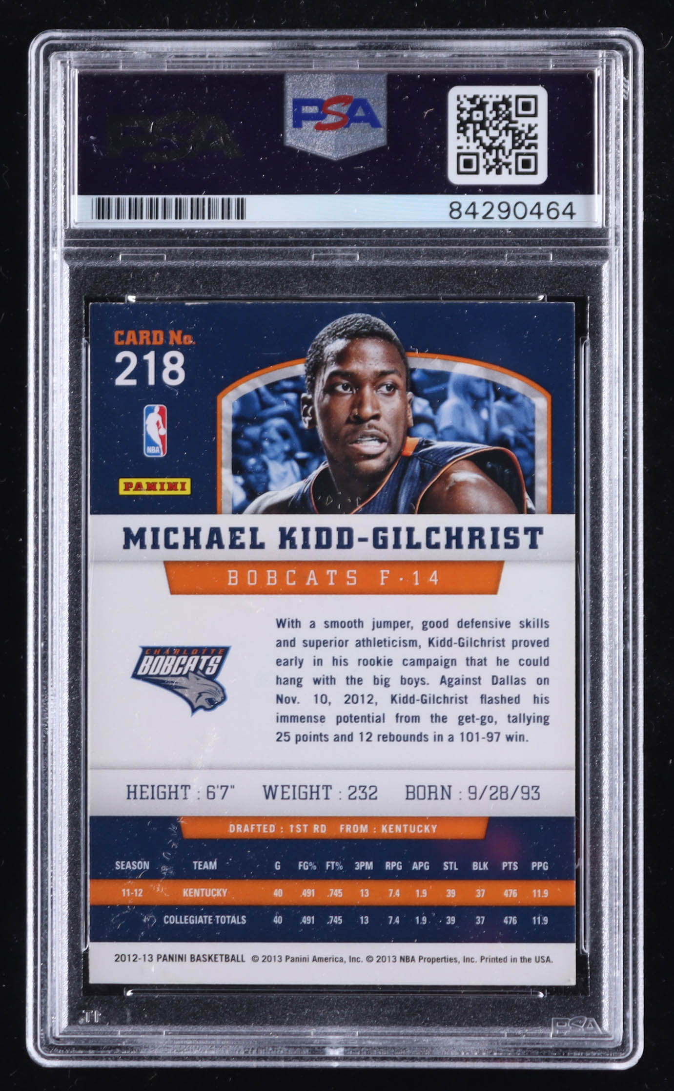 Michael Kidd-Gilchrist Signed 2012-13 Panini #218 RC (PSA) at PristineAuction.com Michael Kidd-Gilchrist Signed 2012-13 Panini #218 RC (PSA) at PristineAuction.com